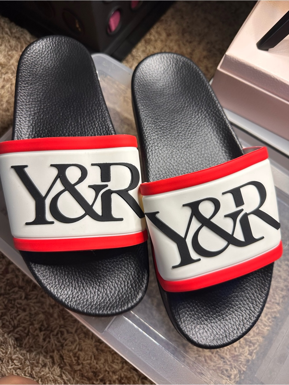 Young & Reckless Black, White & Red Slide Sandals